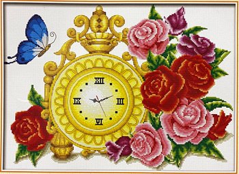 Набір вишивки хрестиком Годинник Метелик та Троянди 56х44 см