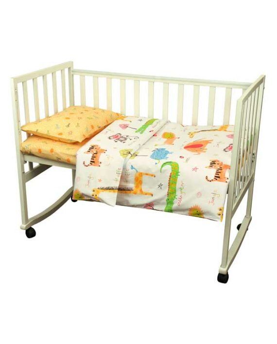 Сатиновый сменный постельный комплект для новорожденных ДЖУНГЛИ фото, цена, описание