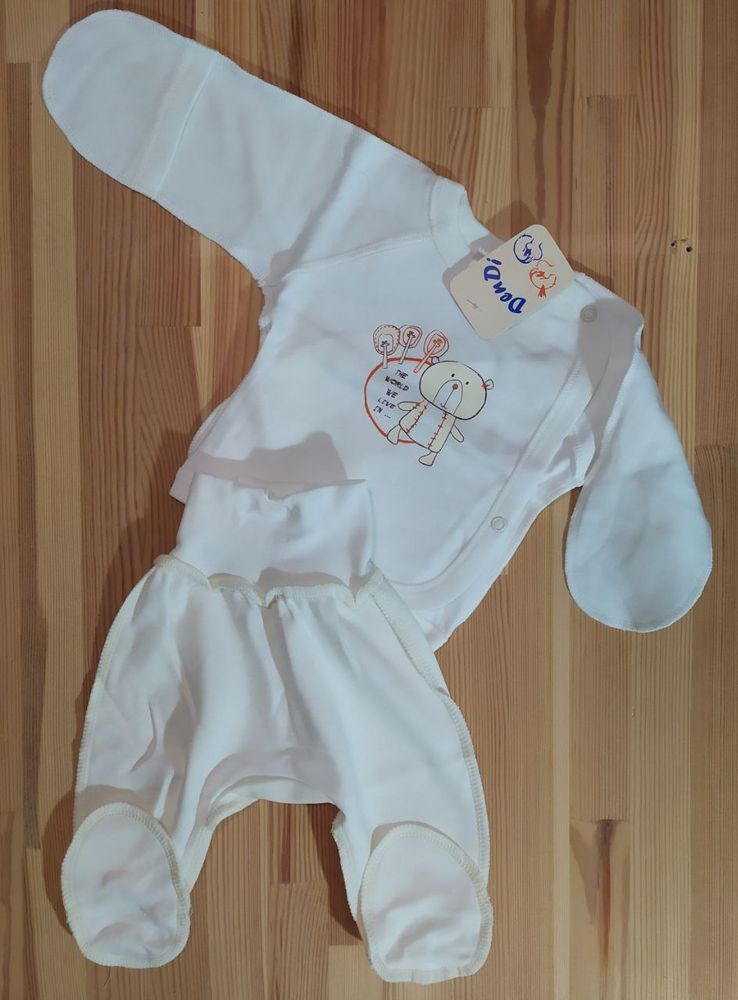 Тепленький комплектик для новонароджених боді з повзунками Денді молочний