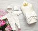 Теплый комплект на выписку с роддома Минки для новорожденных: конверт одеяло + шапочка с комбинезоном молочный