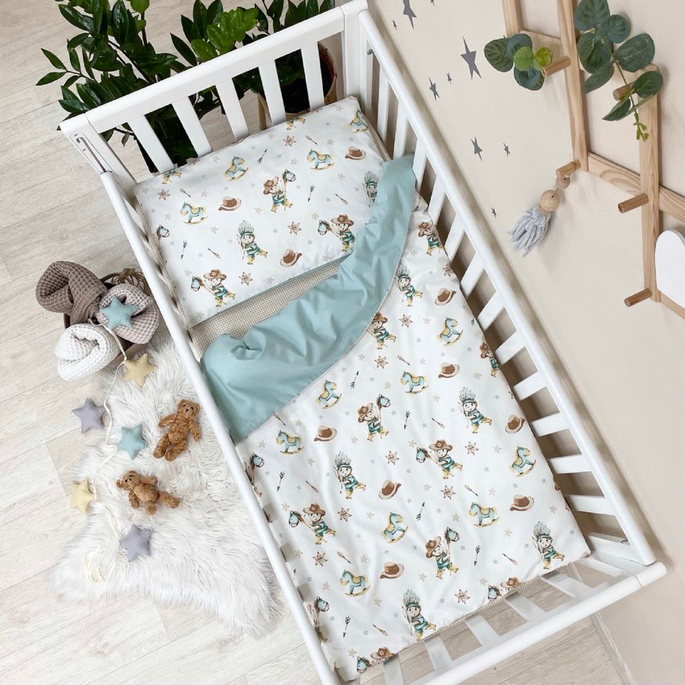 Сменный постельный комплект в кроватку для новорожденных Cowboy mint