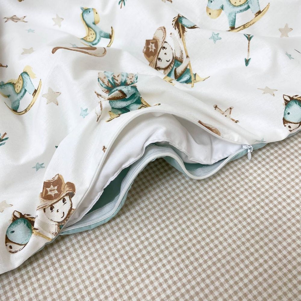 Сменный комплект постельного белья в кроватку для новорожденных Cowboy mint (пододеяльник, наволочка, простынь)