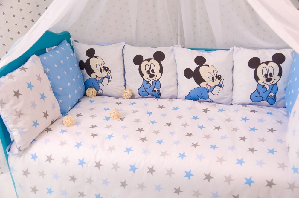 Захисні бортики Міккі зірочка 12 подушок для новонароджених, бортики без постілі