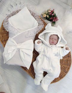 Комплект на виписку з пологового будинку конверт з комбінезоном Піке Корона сірий