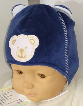 Утеплена велюрова шапочка для малюків та новонароджених Мішутка