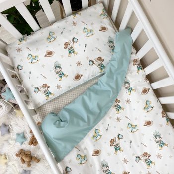 Змінний комплект постільної білизни у ліжечко для новонароджених Cowboy mint (підковдра, наволочка, простирадло)