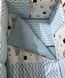 Постельный комплект в кроватку Голубые Короны + зигзаг, с балдахином