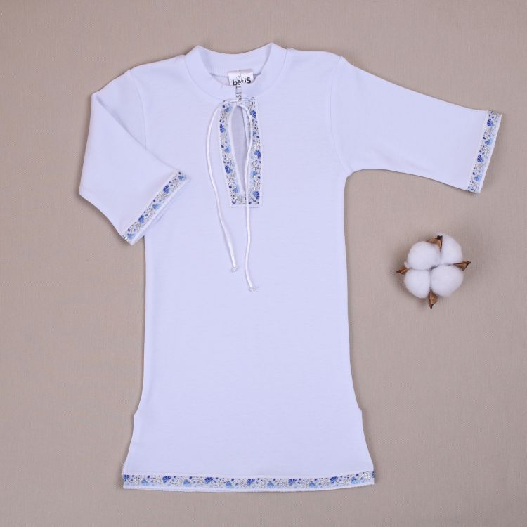 Хрестильна сорочка для хлопчика Крістіан - 2 біла з синьою тасьмою