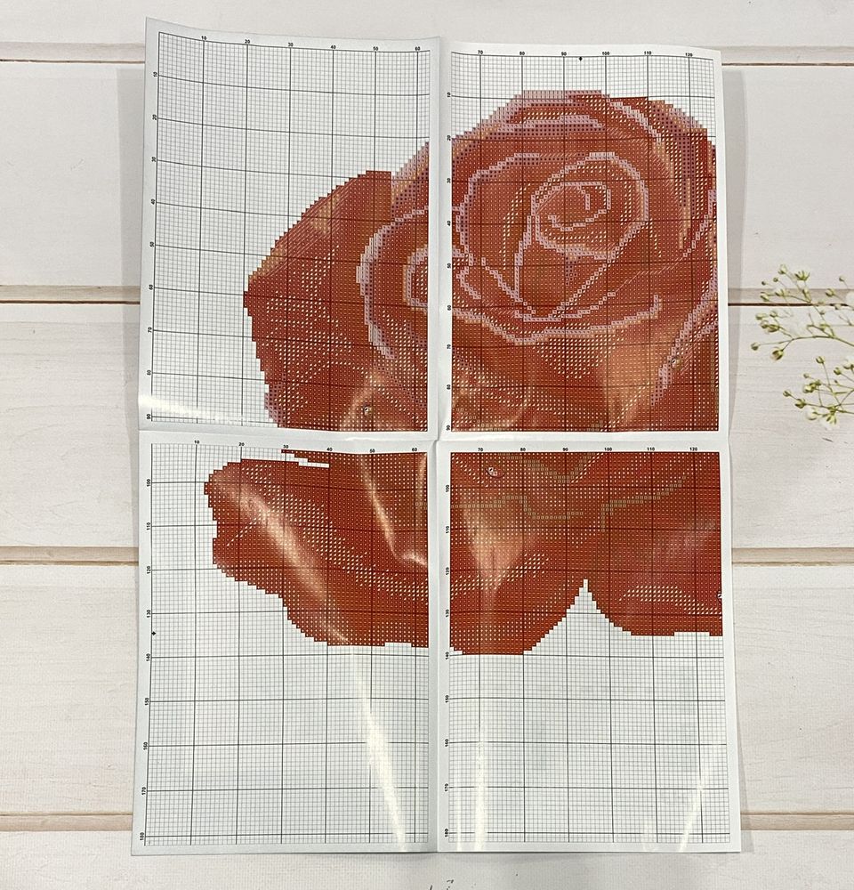 Картина для вышивания крестиком 5D Роза + акварель 52х69 см, Цветы, натюрморты