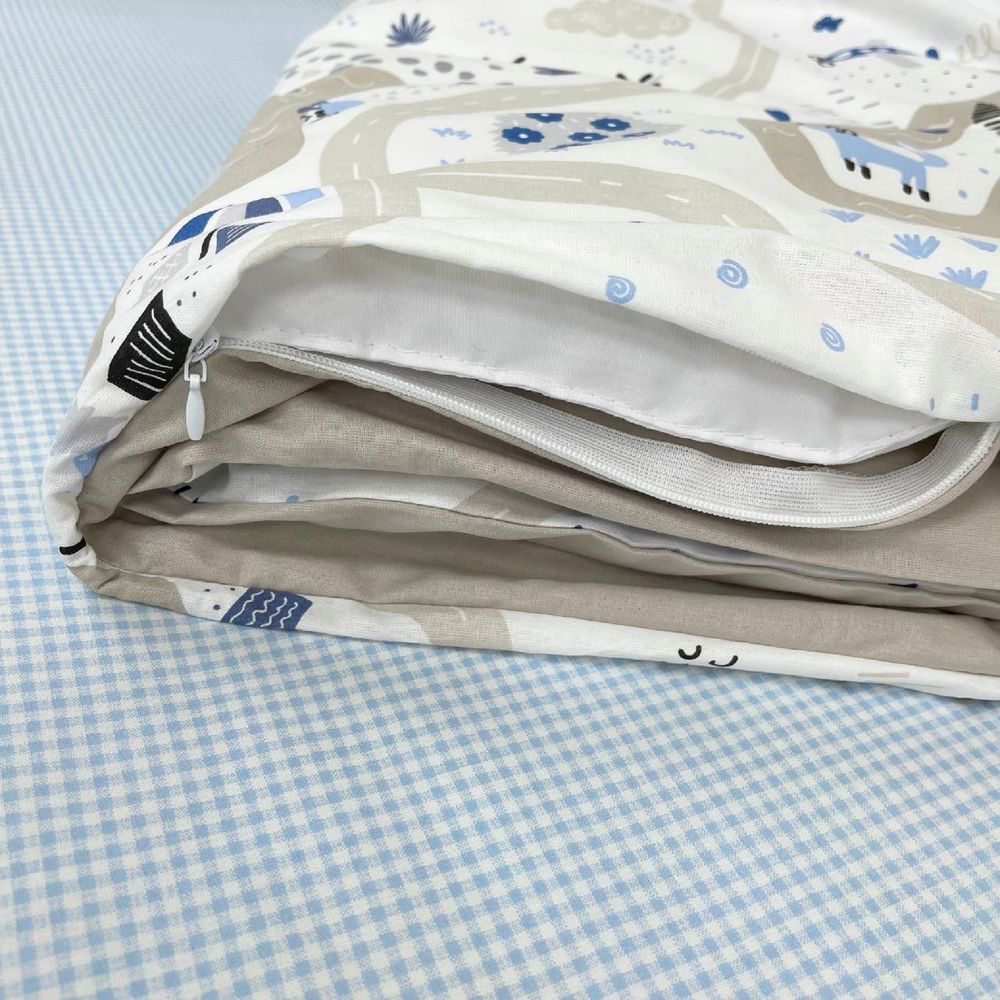 Змінний постільний комплект у ліжечко для новонароджених Залізниця сірий