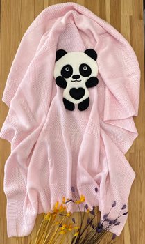 Легкий вязаный плед для новорожденных Панда розовый, Вязка