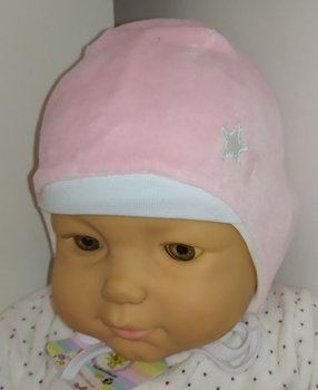 Шапочка велюрова Зірочка рожева на хб підкладці без утеплювача для малюків і новонароджених