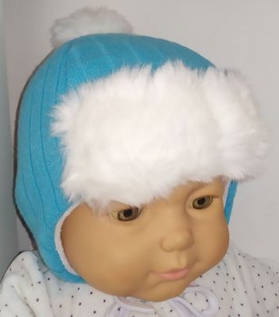 Дитяча тепла зимова шапочка для малюків та новонароджених ПУШОК бірюзова