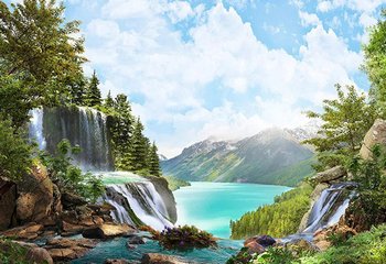 Картина стразами за номерами Пейзаж з водоспадом з підрамником розмір 40х50 см