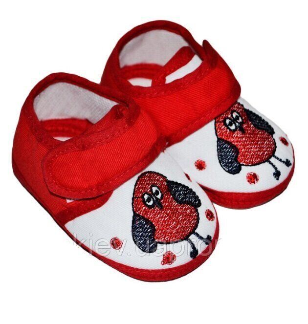 Пинетки - туфельки Совушки Ред для новорожденных, Длина стопы 10 см, Текстиль