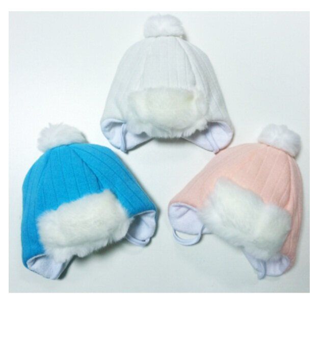 Детская теплая зимняя шапочка для малышей и новорожденных ПУШОК персиковая