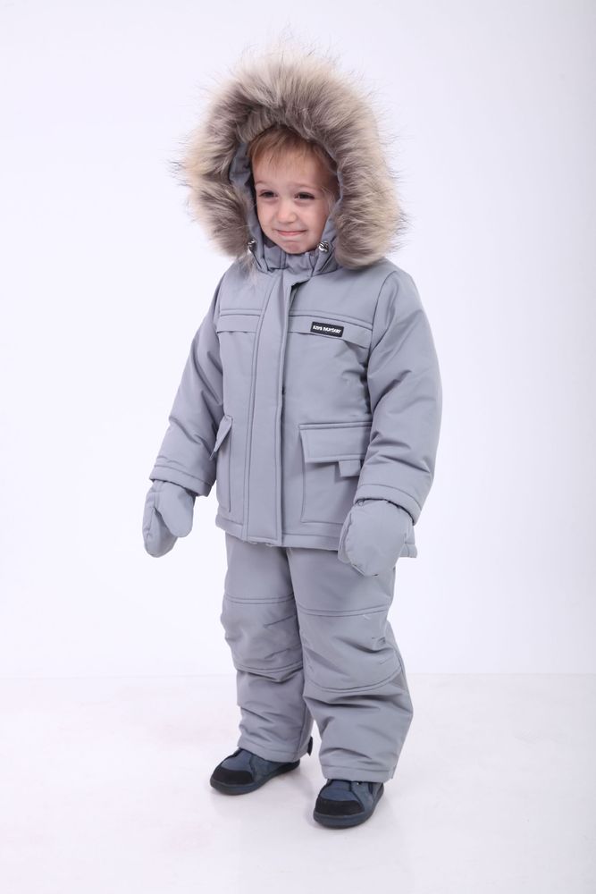Дитячий костюм напівкомбінезон з курткою сірий, 86-92, Плащівка, Костюм, комплект