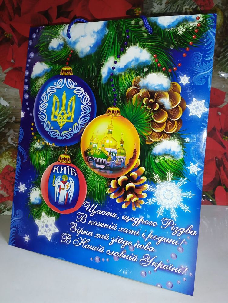 Новогодний пакет для подарков Счастье, Щедрого Рождества 43х32х10 см