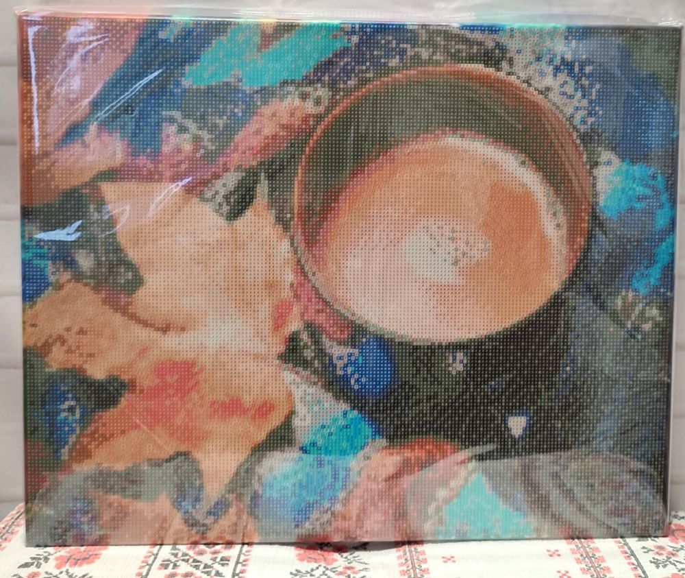 Большая картина стразами по номерам на подрамнике утренний кофе