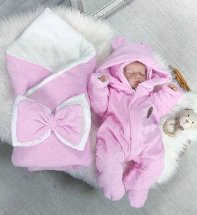 Зимовий комплект Велюрка на виписку з пологового будинку рожевий