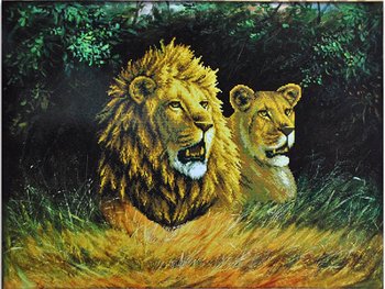 Наборы для вышивания крестом с рисунком на канве 77х61 Лев и львица