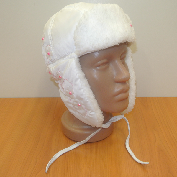 Дитяча утеплена шапка для дівчинки Квіточка, обхват голови 48 см