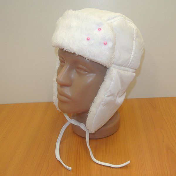 Дитяча утеплена шапка для дівчинки Квіточка, обхват голови 48 см