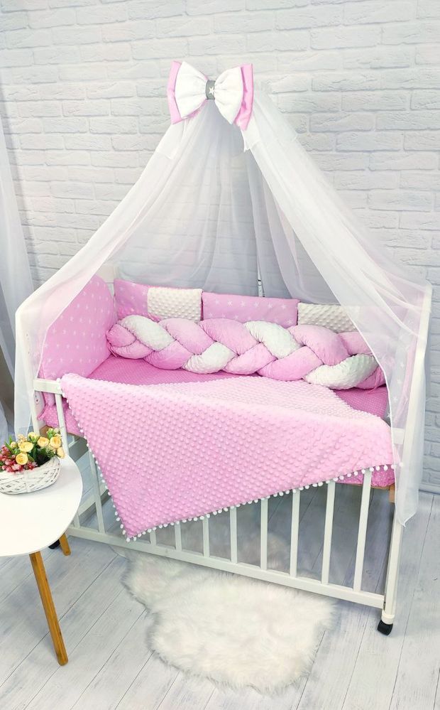 Комплект в дитяче ліжечко з балдахіном Зірочки Мінки 3, с балдахіном