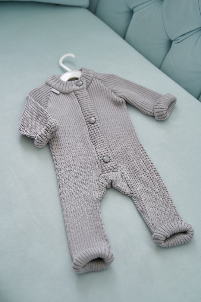 Вязаный комбинезон с пинетками для малышей Ніжність серый, 62-68, Вязаное полотно