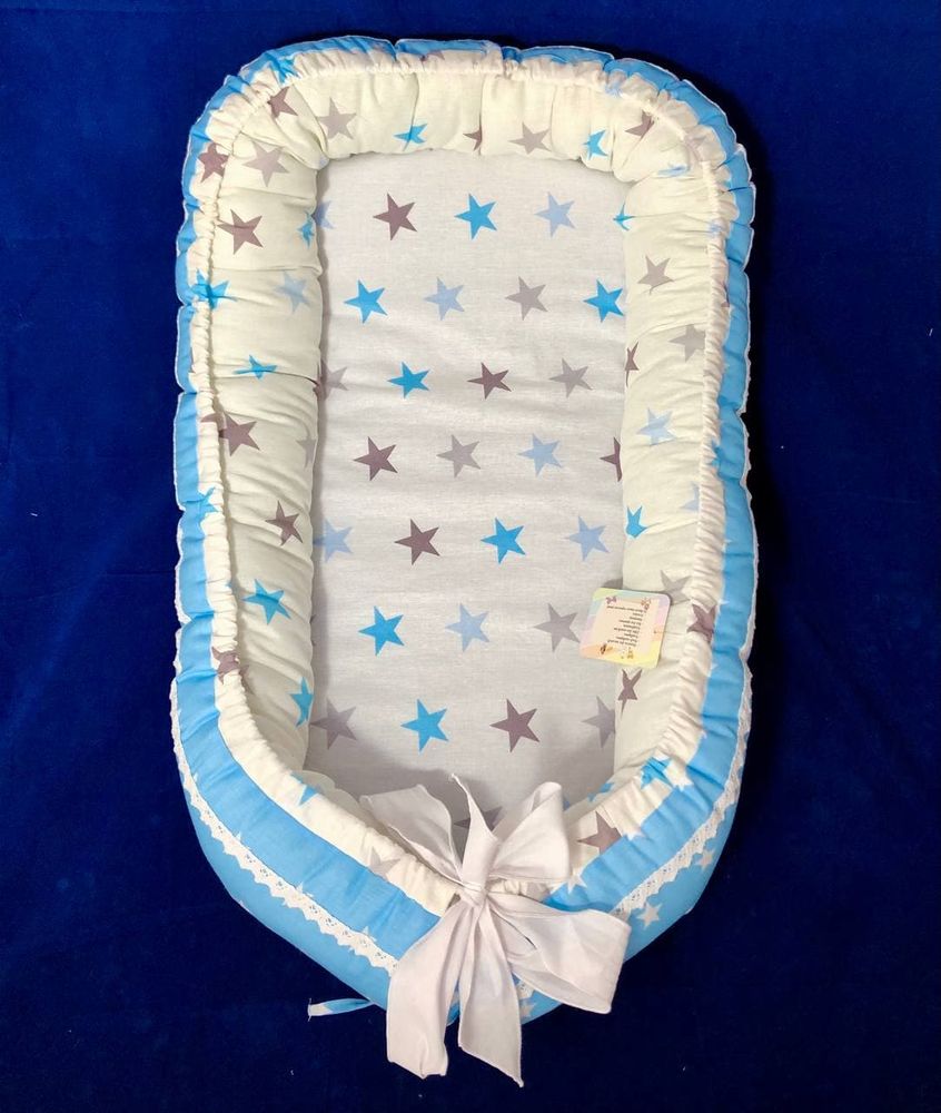 Набор для новорожденного Голубые Звезды: позиционер + плед - конверт + подушечка, Голубой, кокосовый, с подушечкой, Коконы стандарт