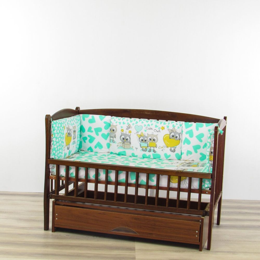 Комплект в детскую кроватки для новорожденных 6 предметов мятные