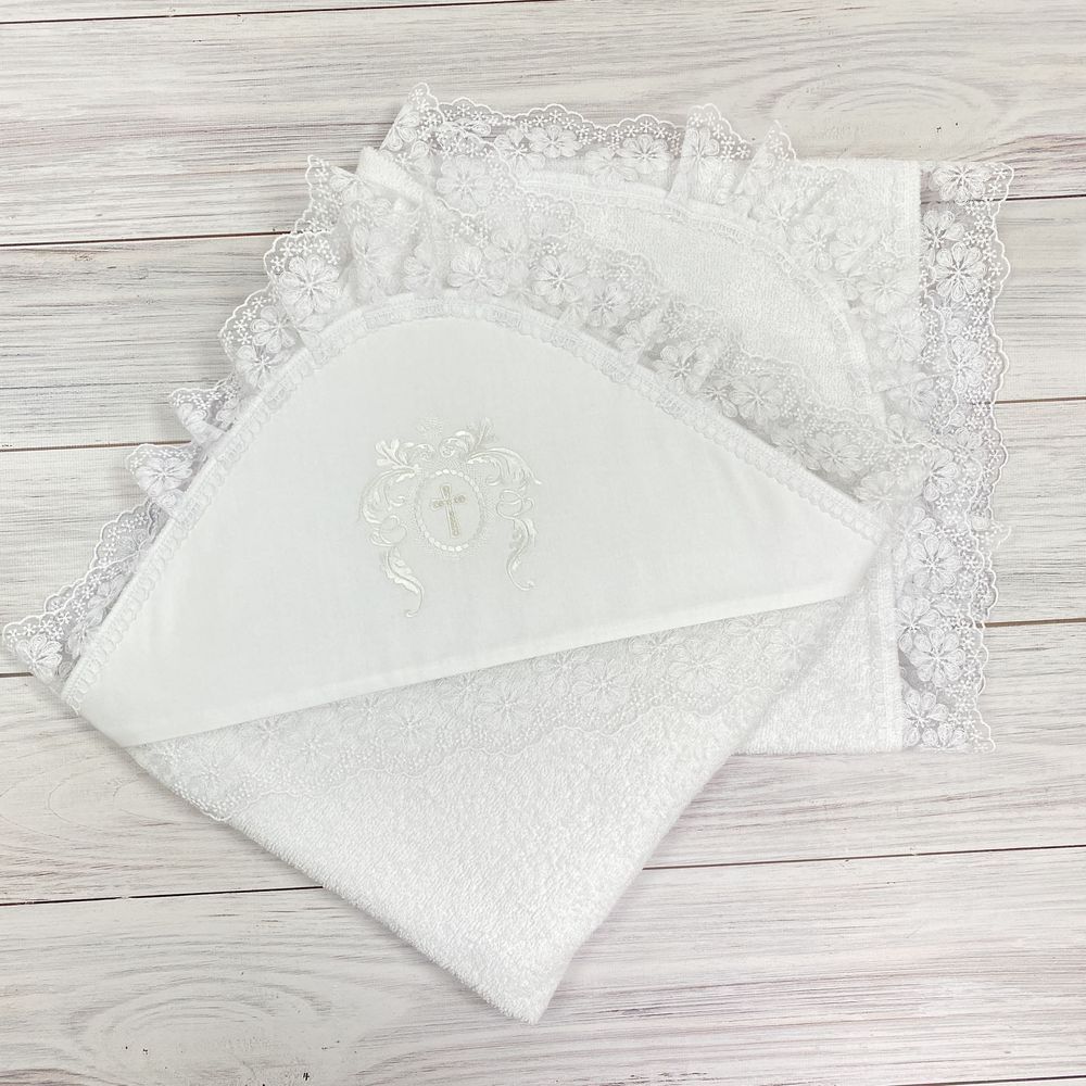 Махровая крыжма уголок на крещение Anastasia белая, Махра, Всесезонное, 100х100см