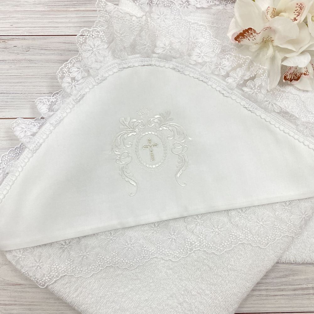 Махровая крыжма уголок на крещение Anastasia белая, Махра, Всесезонное, 100х100см