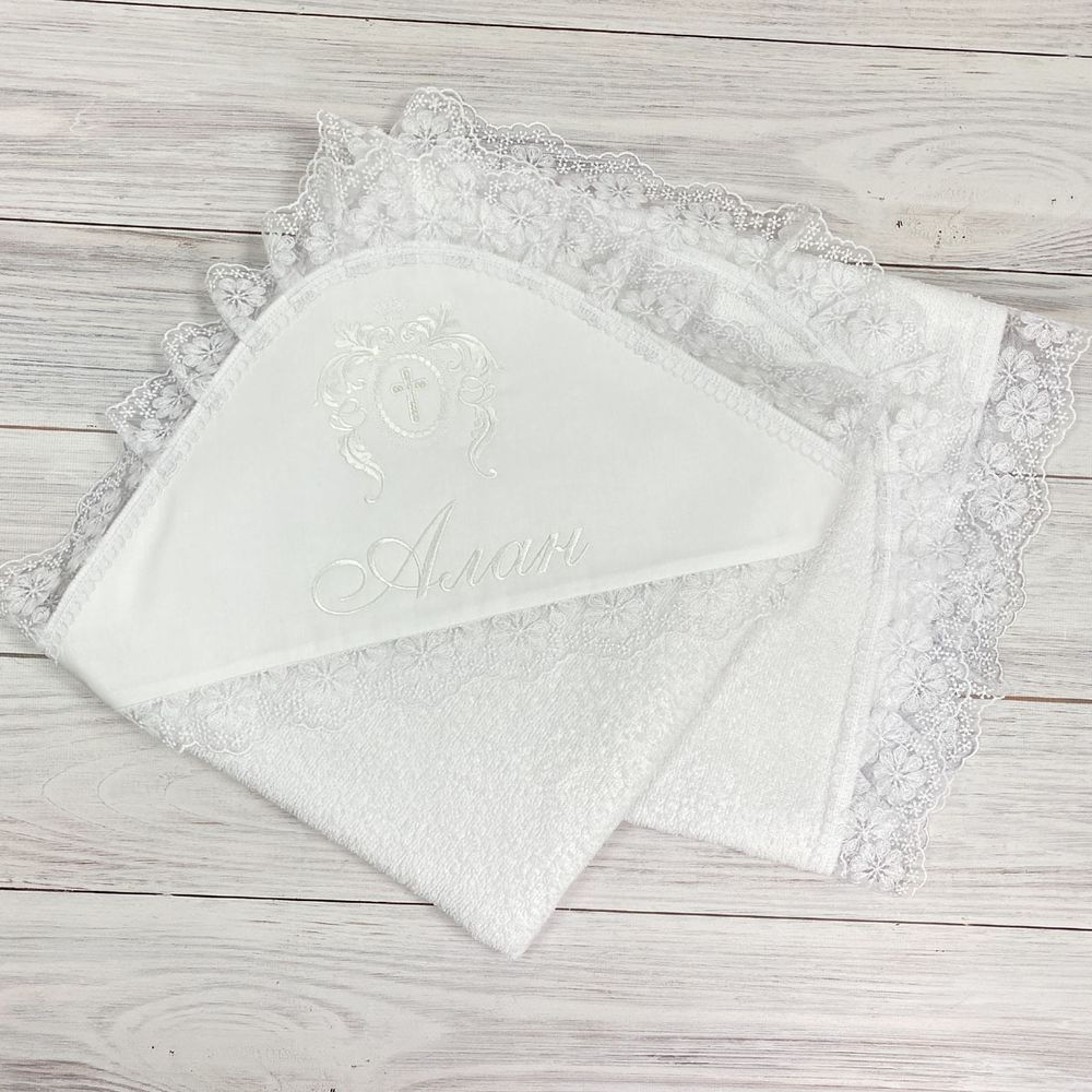 Махровая крыжма уголок на крещение Anastasia белая, Махра, Всесезонное, 100х100см