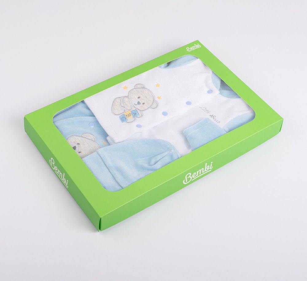 Фото Подарочный велюровый комплект для новорожденных Медвежа, купить по лучшей цене 698 грн