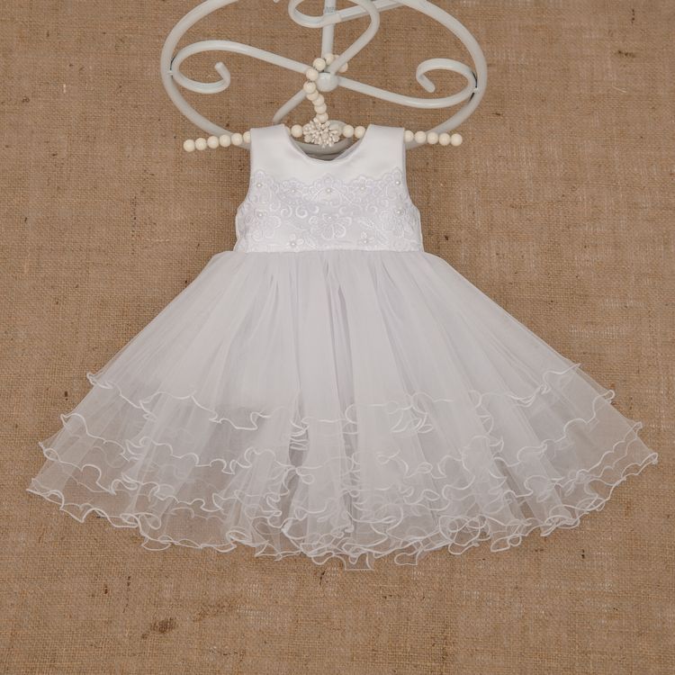 Нарядное платье Перлинка для девочки белое, 92, Атлас, Платье