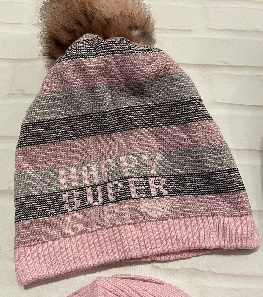 Детская шапка Happy Super Girl - 1 на флисе
