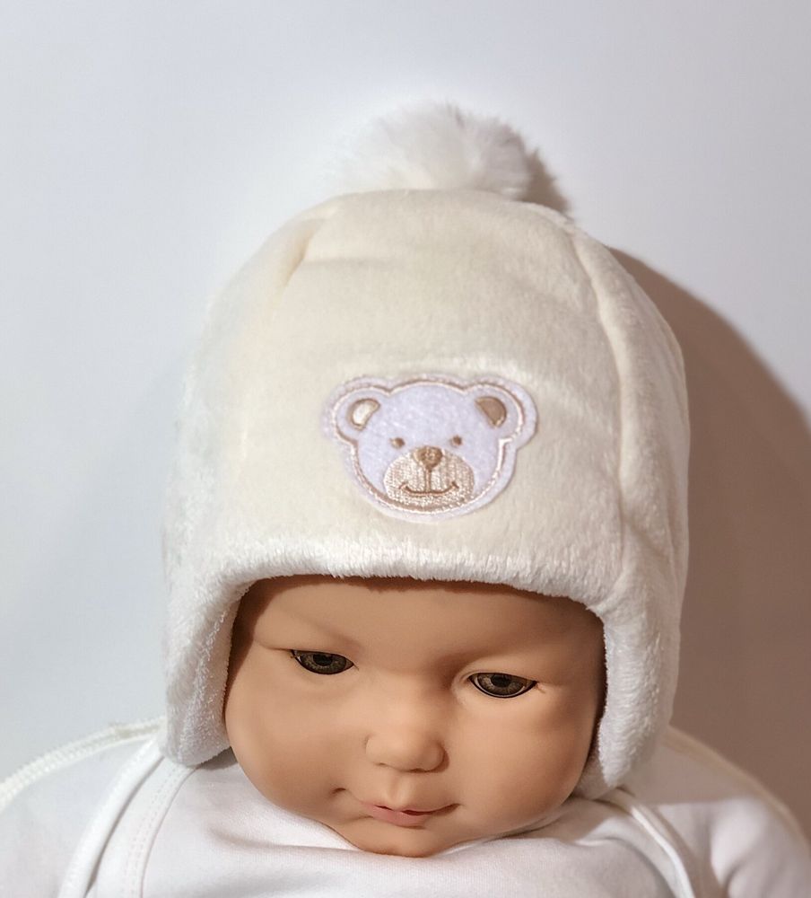 Утеплена велюрова шапочка Мрія Мишка для новонароджених