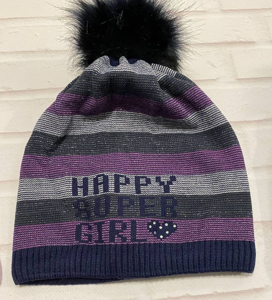 Детская шапка Happy Super Girl - 1 на флисе + шарф, обхват головы 52 - 54 см