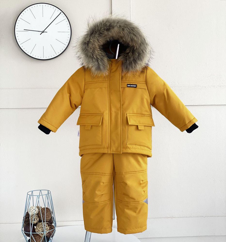 Детский зимний костюм полукомбинезон с курткой горчичный, 86-92, Плащевка, Костюм, комплект