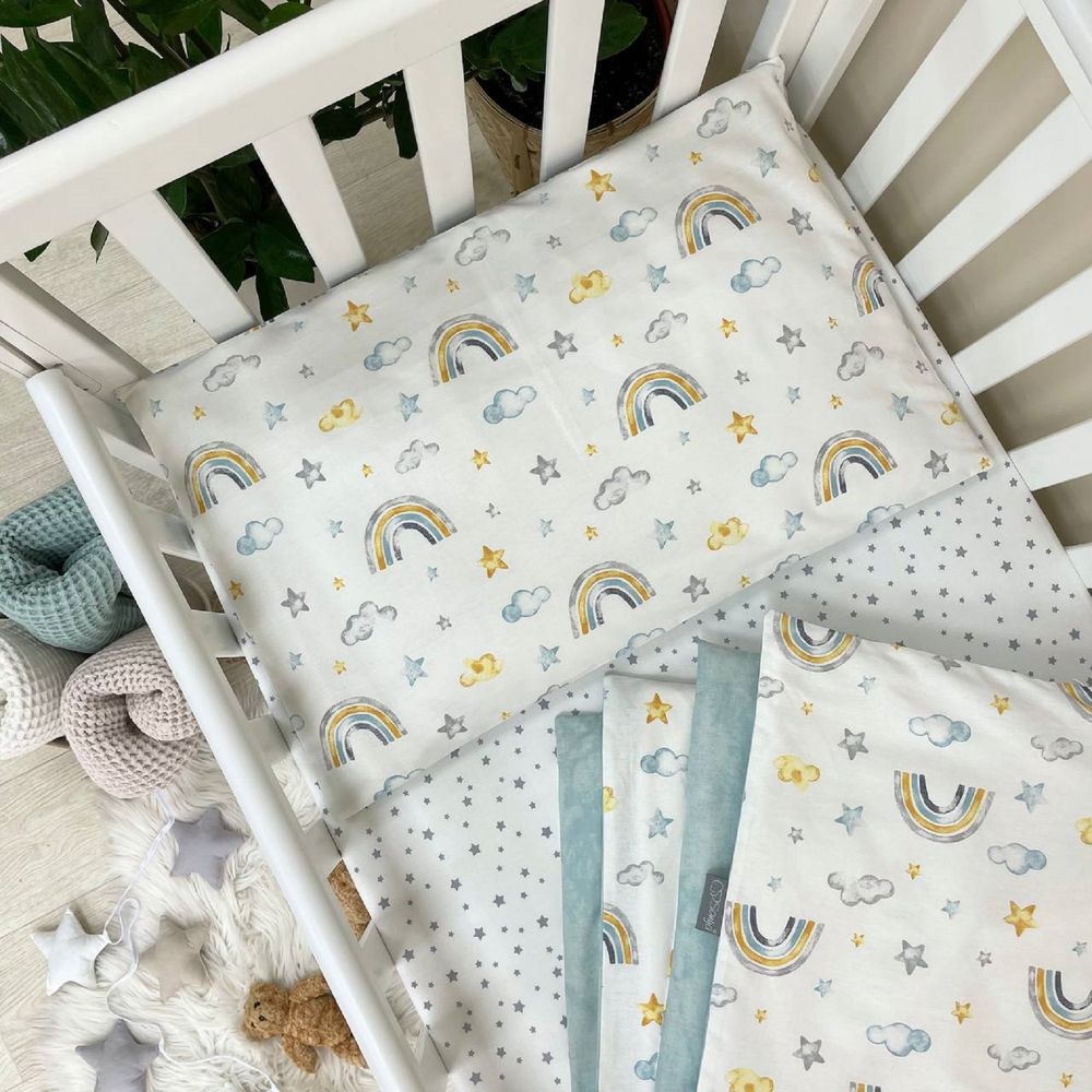 Сменный комплект постельного белья в кроватку для новорожденных Веселка (пододеяльник, наволочка, простынь)