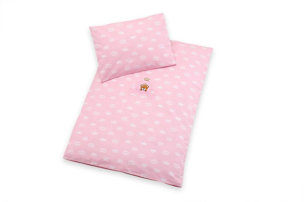 Постельное белье в коляску с вышивкой МИШКА КОРОНА розовый фото, цена, описание