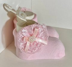 Праздничные носочки СИЯНИЕ розовые для новорожденных, Розовый, 0-6 месяцев, Хлопок