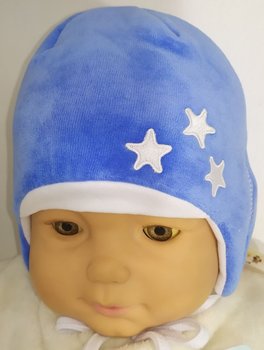 Теплая велюровая шапка на синтепоне для малышей и новорожденных Звездочка синяя