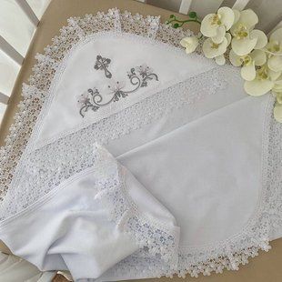 Крыжма для крещения Ажурні Квіти велюр + кулир 85 * 100 белая, Велюр, Всесезонное, 85х100см