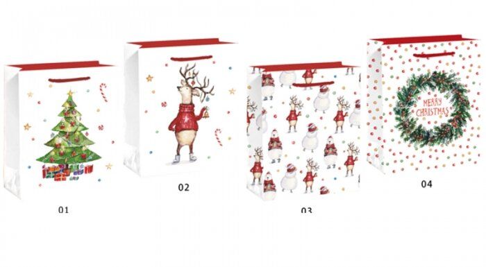 Пакет новогодний из картона Традиции 32х26х12,5, Средние, Новогодний