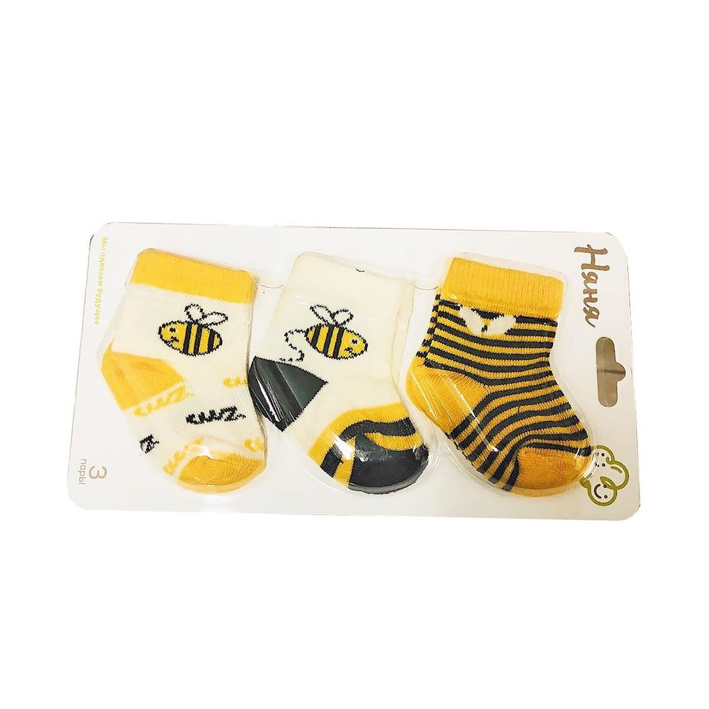 Шкарпетки для новонароджених Бджілки 3 пари, 0-6 міс (довжина стопи 8 см)