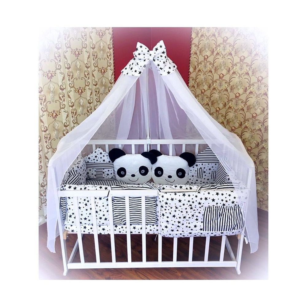 Набор в детскую кроватку для новорожденных Пандочки в Домике с бортиками