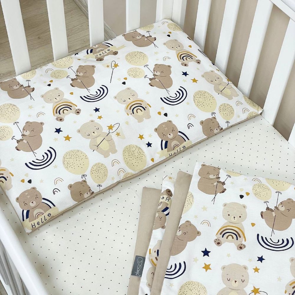Сменный комплект постельного белья в кроватку для новорожденных Медвижата (пододеяльник, наволочка, простынь)