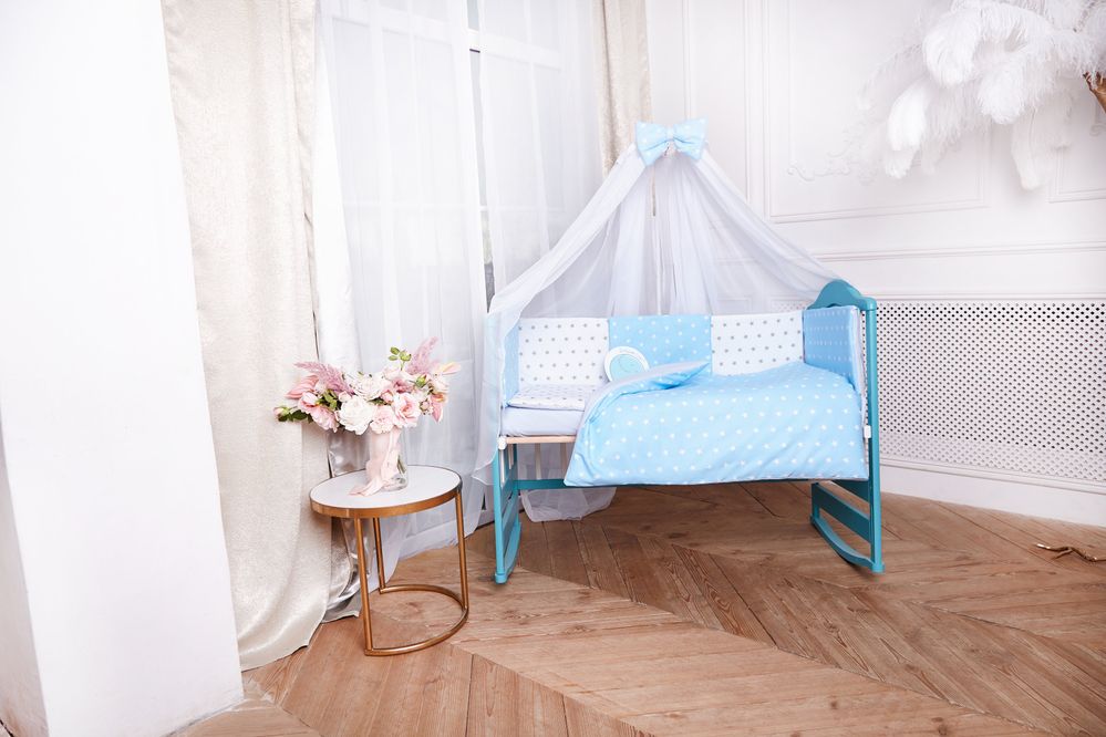 Дитячий спальний набір в ліжечко Eco2 Зірки блакитний, без балдахіна